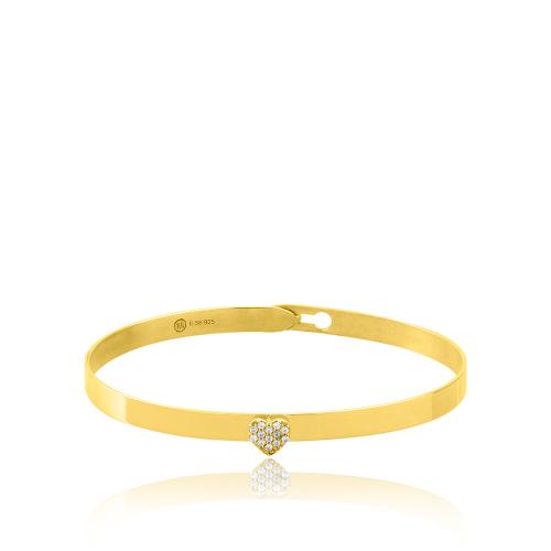 24Κ Yellow gold plated sterling silver bracelet, white cubic zirconia heart.