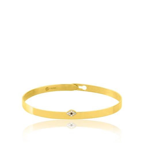 24Κ Yellow gold plated sterling silver bracelet, white cubic zirconia evil eye.