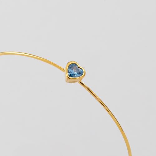 Βραχιόλι ασήμι 925, κίτρινο επιχρύσωμα 24Κ, γαλάζιο μονόπετρο καρδιά.
