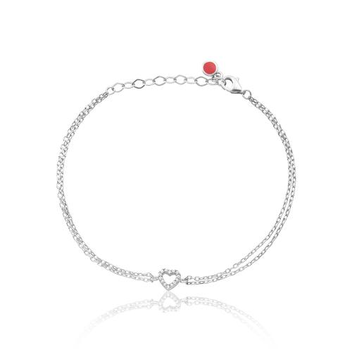 Sterling silver bracelet, white cubic zirconia heart.