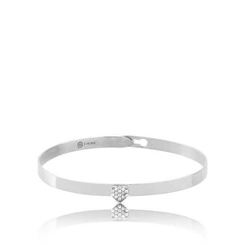 Sterling silver bracelet, white cubic zirconia heart.