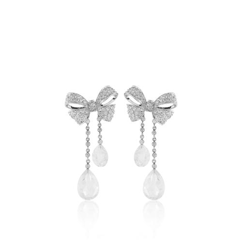 Sterling silver earrings, white cubic zirconia bow and crystals.