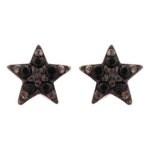 Rose gold plated sterling silver earrings, black cubic zirconia stars.