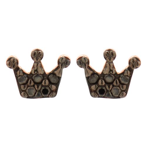Rose gold plated sterling silver earrings, black cubic zirconia crowns.