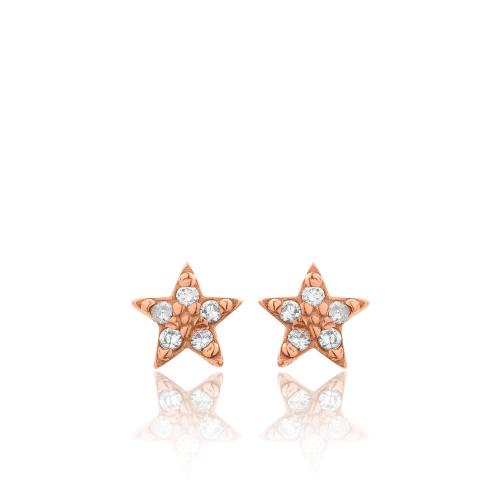 Σκουλαρίκια από ροζ επιχρυσωμένο ασήμι 925, αστέρια με λευκά ζιργκόν.
