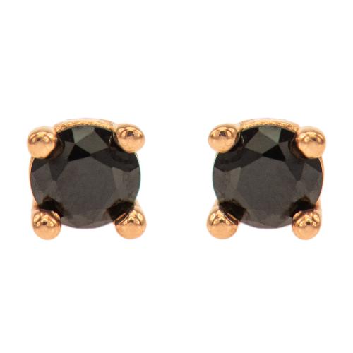 Rose gold plated sterling silver earrings, black cubic zirconia 3mm.
