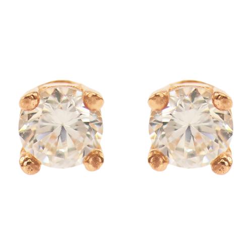 Rose gold plated sterling silver earrings, white cubic zirconia 4mm.