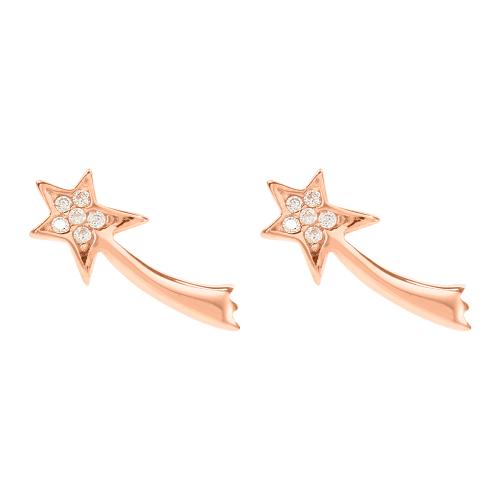 Σκουλαρίκια ροζ επιχρυσωμένο ασήμι 925, αστέρι με λευκά ζιργκόν.
