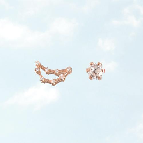 Zodiac constellation of Capricorn, rose gold plated sterling silver earrings with white cubic zirconia.