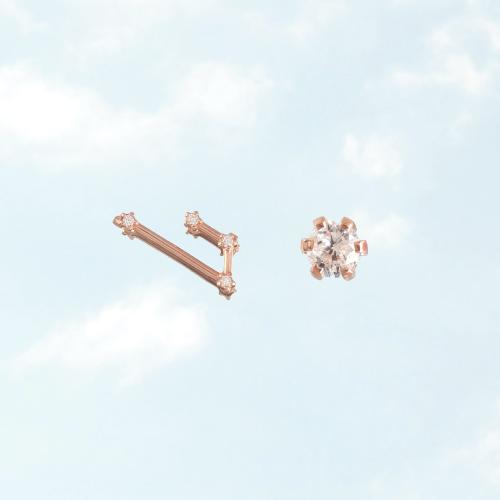 Zodiac constellation of Aries, rose gold plated sterling silver earrings with white cubic zirconia.