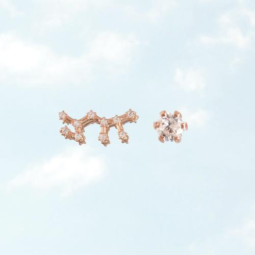 Zodiac constellation of Sagittarius, rose gold plated sterling silver earrings with white cubic zirconia.