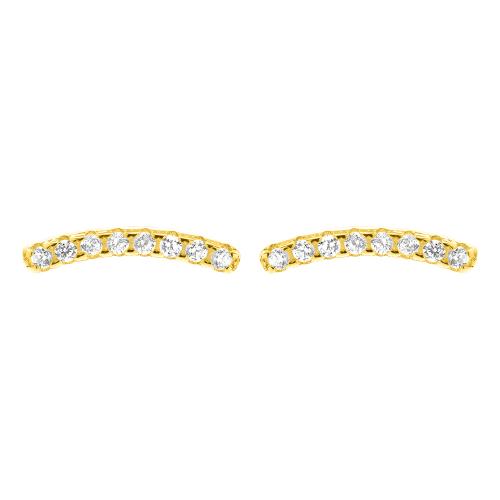 Yellow gold plated sterling silver earrings, white cubic zirconia bar.