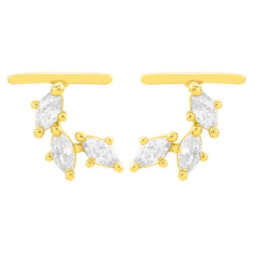 Yellow gold plated sterling silver earrings, bar and white crystals.