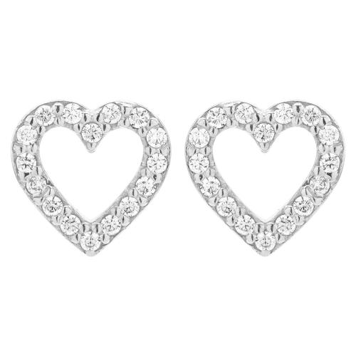 Sterling silver earrings, white cubic zirconia hearts.