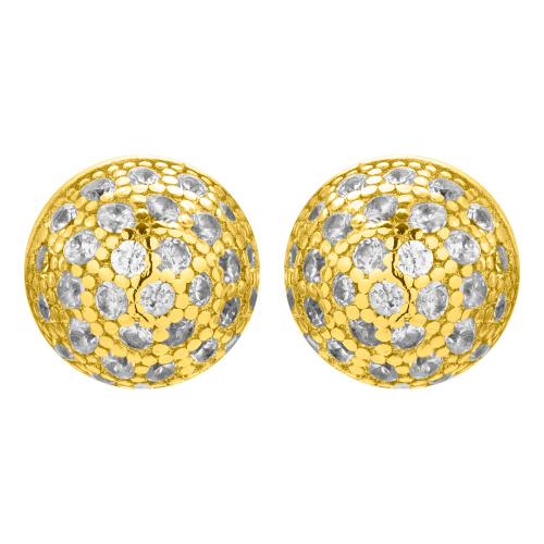 Yellow gold plated sterling silver earrings, white cubic zirconia ball.