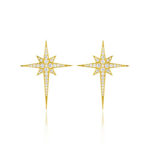 Σκουλαρίκια κίτρινο επιχρυσωμένο ασήμι 925, αστέρι της Βηθλεέμ με λευκά ζιργκόν.