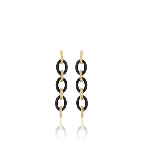 24Κ Yellow gold plated sterling silver earrings, cubic zirconia ovals and black semi precious stones.