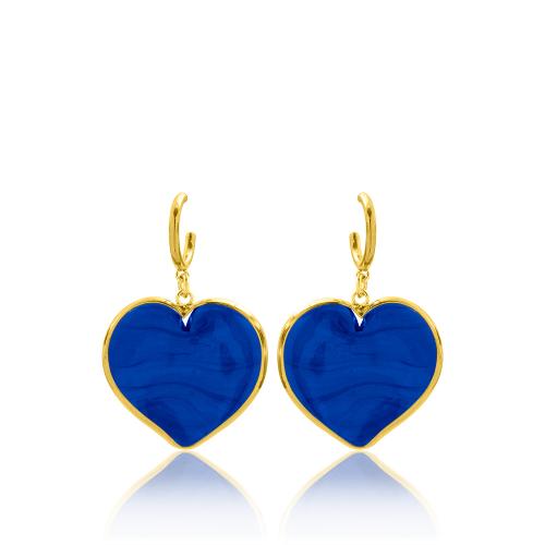 24Κ Yellow gold plated sterling silver earrings, blue murano glass heart.
