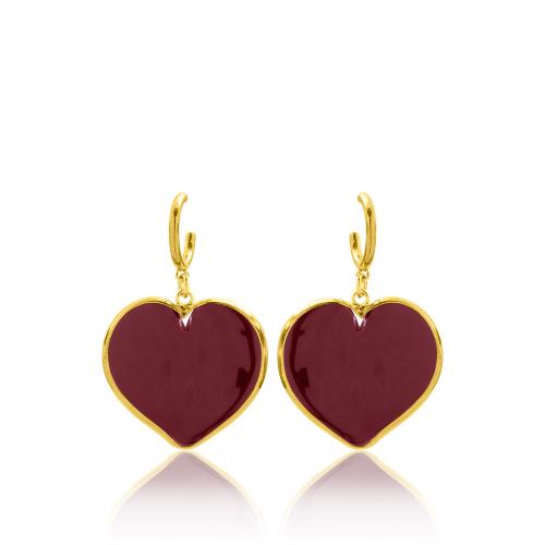 24Κ Yellow gold plated sterling silver earrings, dark red murano glass heart.