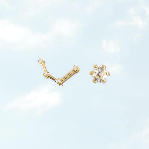 Zodiac constellation of Aquarius, 24K yellow gold plated sterling silver earrings with white cubic zirconia.