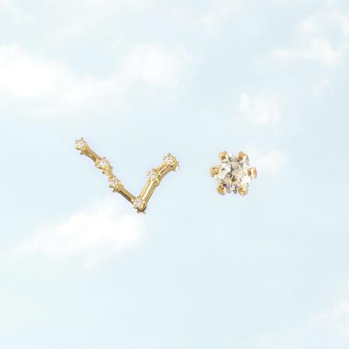 Zodiac constellation of Pisces, 24K yellow gold plated sterling silver earrings with white cubic zirconia.