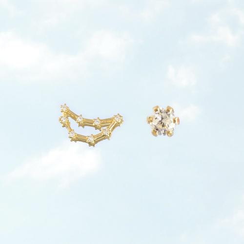 Zodiac constellation of Capricorn, 24K yellow gold plated sterling silver earrings with white cubic zirconia.