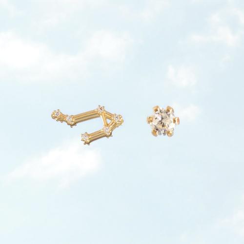 Zodiac constellation of Libra, 24K yellow gold plated sterling silver earrings with white cubic zirconia.
