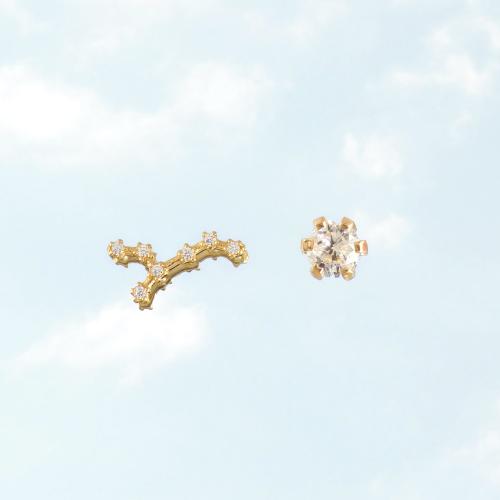 Zodiac constellation of Virgo, 24K yellow gold plated sterling silver earrings with white cubic zirconia.