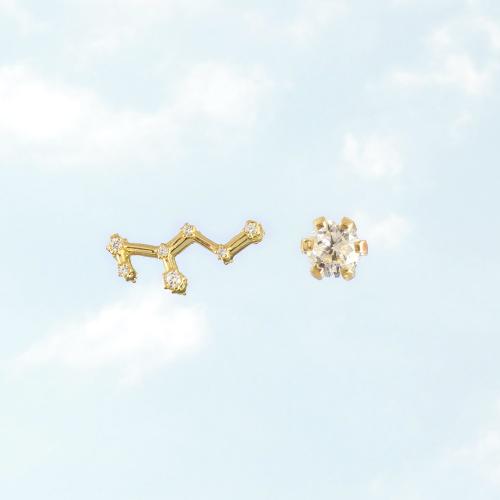 Zodiac constellation of Leo, 24K yellow gold plated sterling silver earrings with white cubic zirconia.