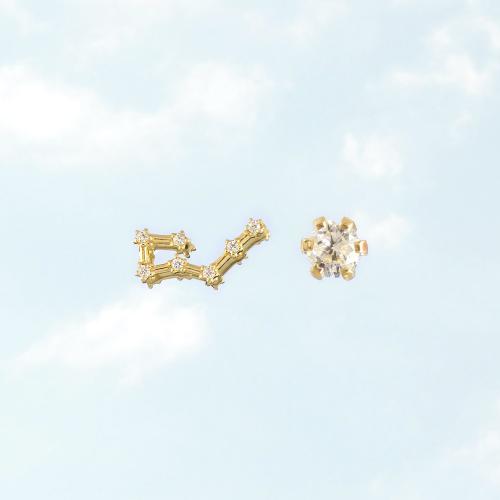 Zodiac constellation of Taurus, 24K yellow gold plated sterling silver earrings with white cubic zirconia.