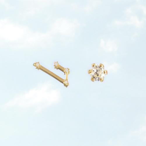 Zodiac constellation of Aries, 24K yellow gold plated sterling silver earrings with white cubic zirconia.