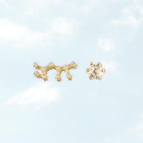 Zodiac constellation of Sagittarius, 24K yellow gold plated sterling silver earrings with white cubic zirconia.