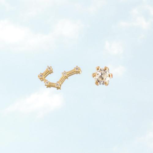 Zodiac constellation of Cancer, 24K yellow gold plated sterling silver earrings with white cubic zirconia.