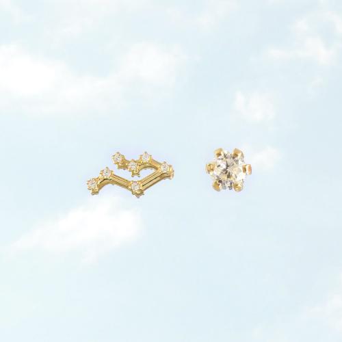 Zodiac constellation of Gemini, 24K yellow gold plated sterling silver earrings with white cubic zirconia.