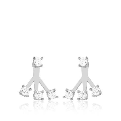 Sterling silver earrings, white solitaires.