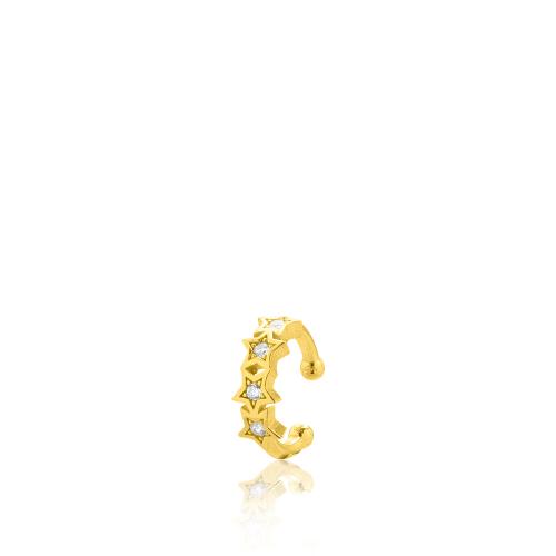 Κρίκος ear cuff ασήμι 925, κίτρινο επιχρύσωμα 24Κ, αστέρια με λευκά ζιργκόν.