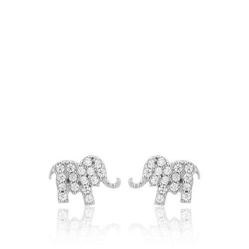 Σκουλαρίκια ασήμι 925, ελέφαντας με λευκά ζιργκόν.