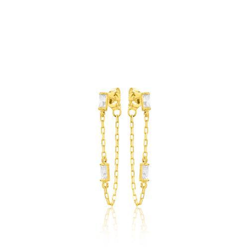 24Κ Yellow gold plated sterling silver earrings, white cubic zirconia and chain.
