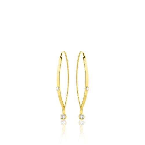 24Κ Yellow gold plated sterling silver earrings, white solitaires.