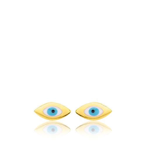 Σκουλαρίκια ασήμι 925, κίτρινο επιχρύσωμα 24Κ, μάτι με τυρκουάζ σμάλτο.