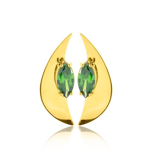 24Κ Yellow gold plated sterling silver earrings, green solitaire.