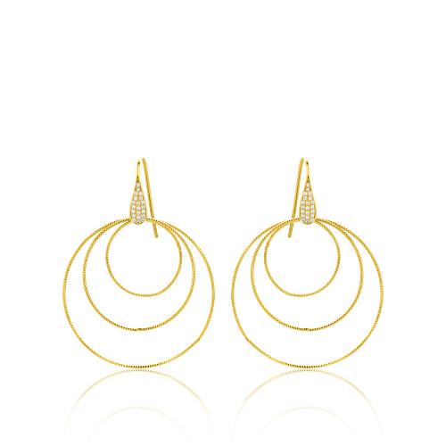 24Κ Yellow gold plated sterling silver earrings, white cubic zirconia circles.