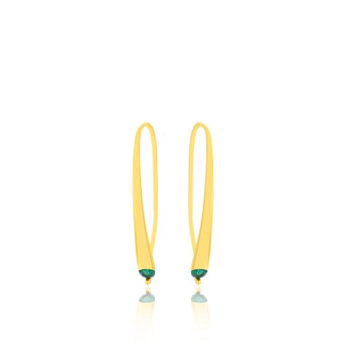 24Κ Yellow gold plated sterling silver earrings, green cubic zirconia oval.