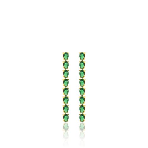 Σκουλαρίκια ασήμι 925, κίτρινο επιχρύσωμα 24Κ, πράσινα μονόπετρα.
