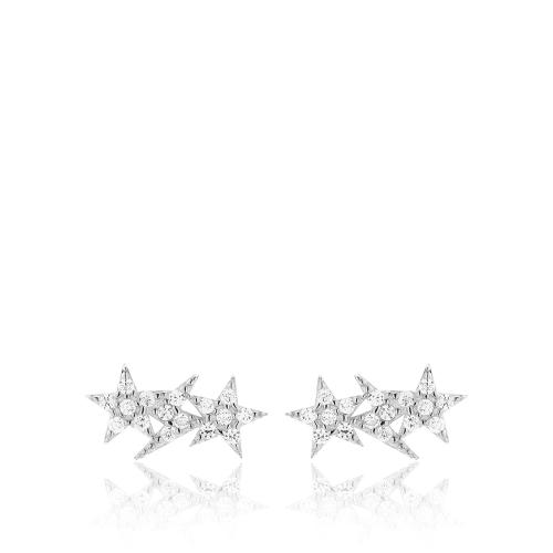 Sterling silver earrings, white cubic zirconia stars.