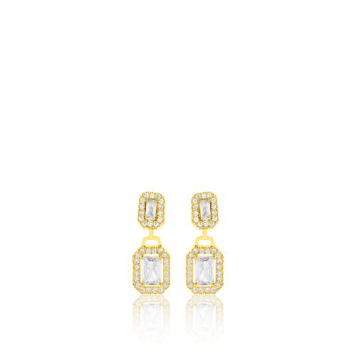 24Κ Yellow gold plated sterling silver earrings, white cubic zirconia and white solitaires.