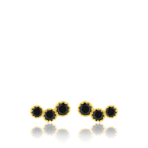 24Κ Yellow gold plated sterling silver earrings, black solitaires.