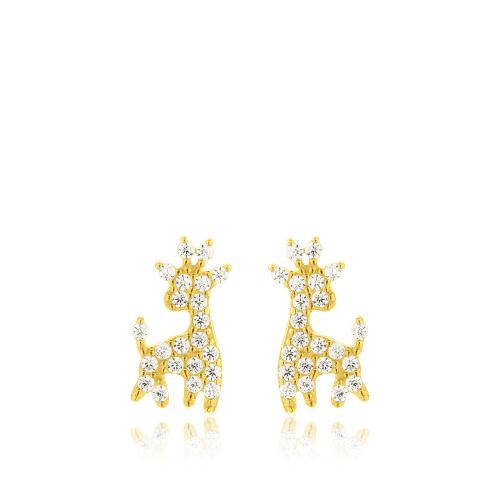 24Κ Yellow gold plated sterling silver children's earrings, white cubic zirconia giraffe.
