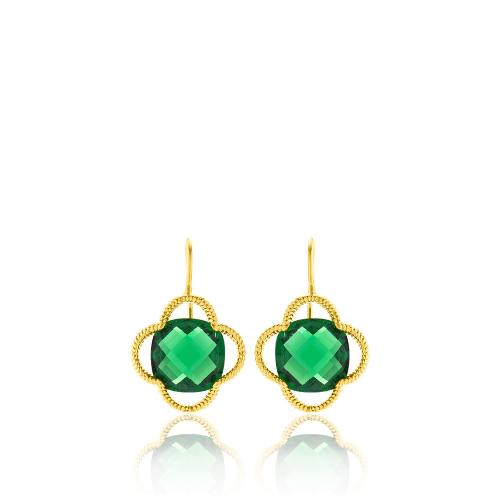 24Κ Yellow gold plated sterling silver earrings, green semi precious stone.