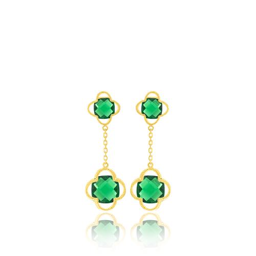 24Κ Yellow gold plated sterling silver earrings, green semi precious stones.